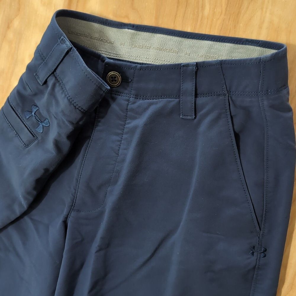 Under Armour Stretch Pants Mens 32 X 32 Match Play Golf Pants Blue‎ Flat Front